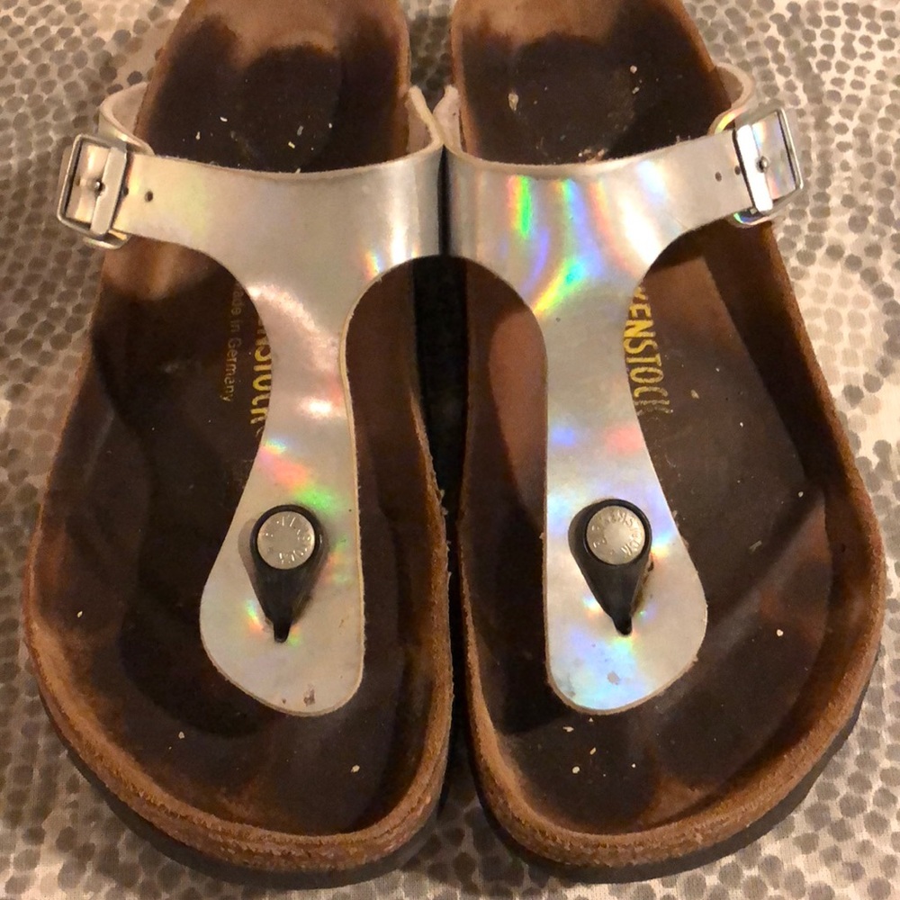 Birkenstock Tong Metallic Silver Size 38